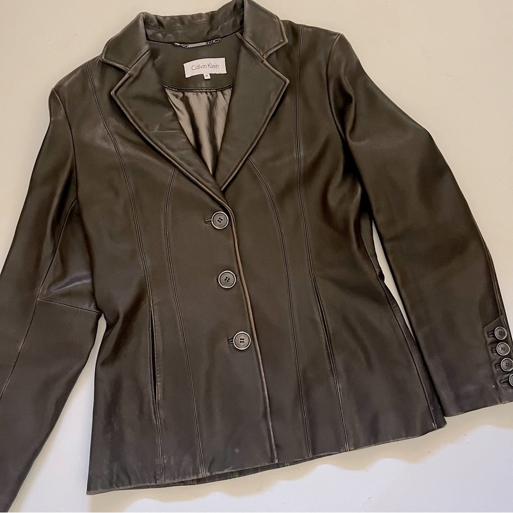 Calvin Klein Brown Genuine Leather Blazer Jacket size Medium